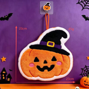 Jack-o'-Lantern Hand Towel — Halloween Coral Fleece Hanging Kitchen Towel