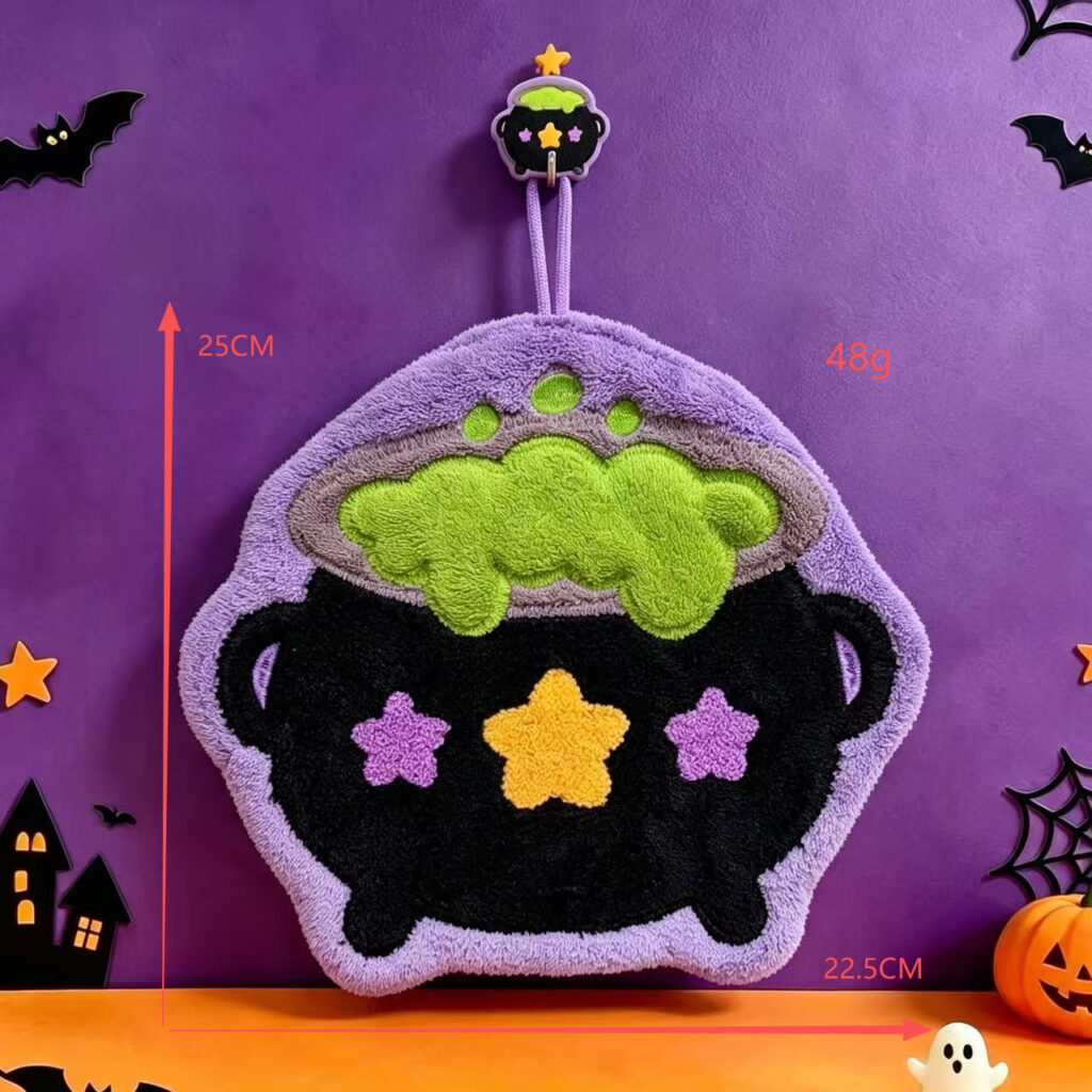 Witch's Cauldron Hand Towel — Halloween Coral Fleece Hanging Kitchen Towel