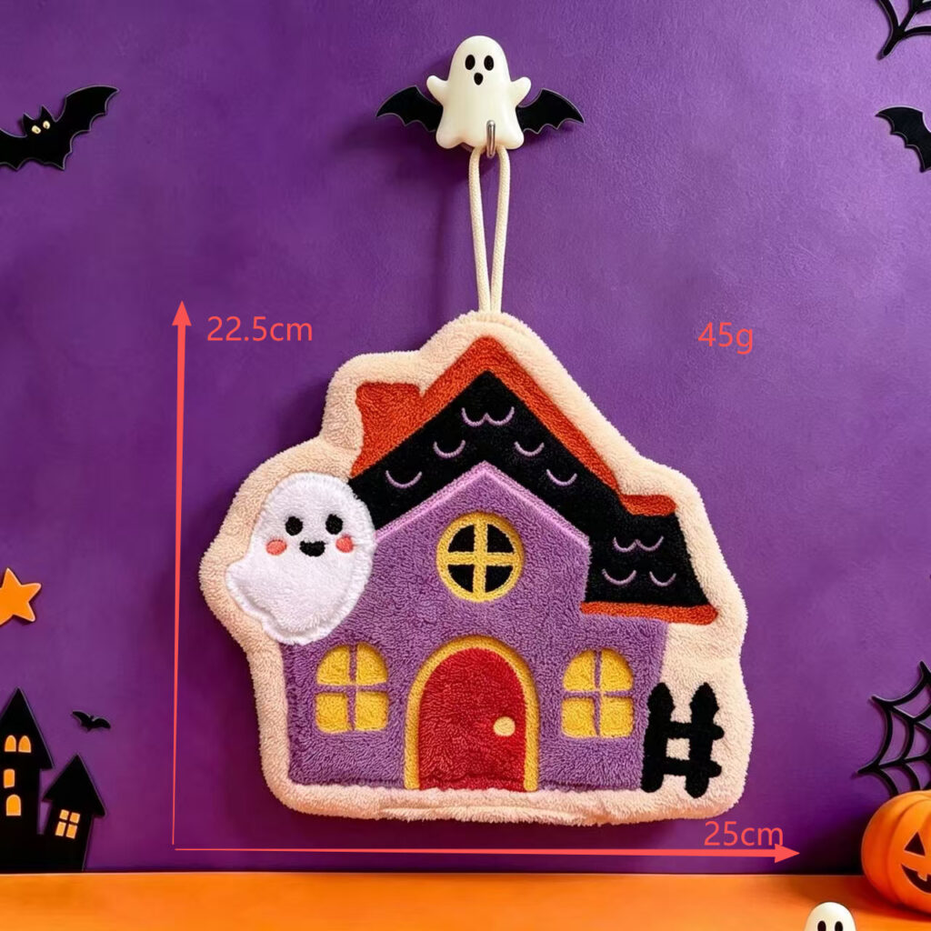 Haunted House Hand Towel — Halloween Coral Fleece Hanging Kitchen Towel